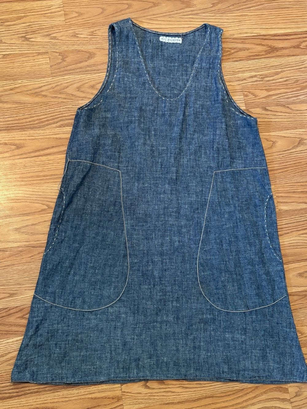 Denim Mini Pinafore Dress - Blue